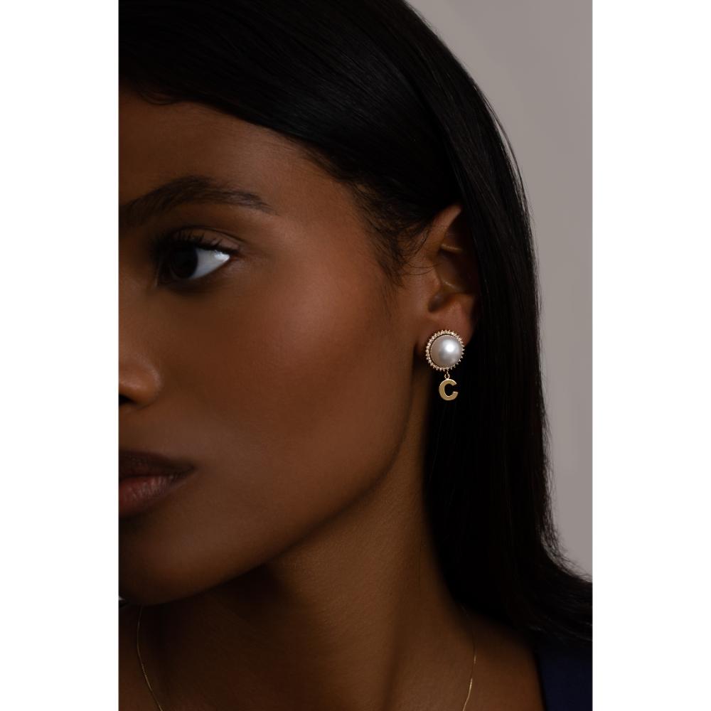 Brinco Pérola Branca com Diamantes Person...