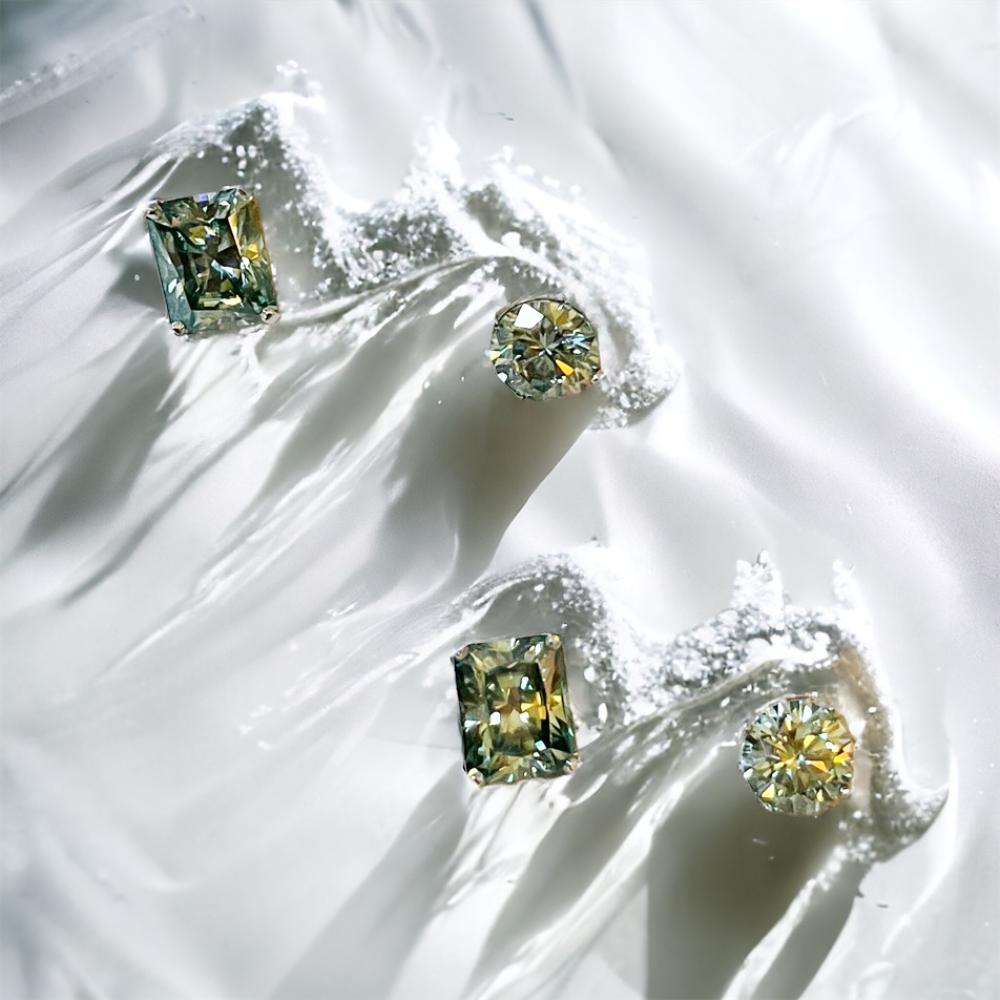 Brinco Retangular Moissanites Blue Ice