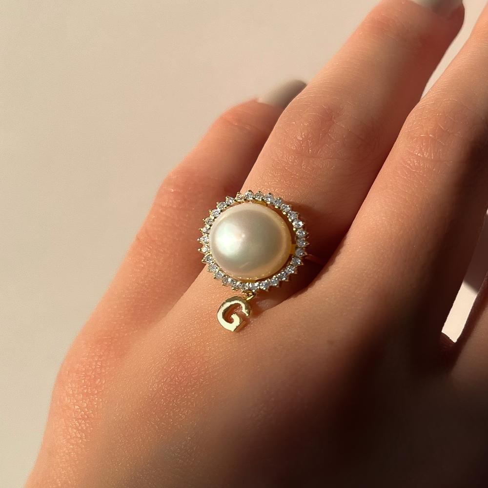 Anel Pérola Branca com diamantes Personal...