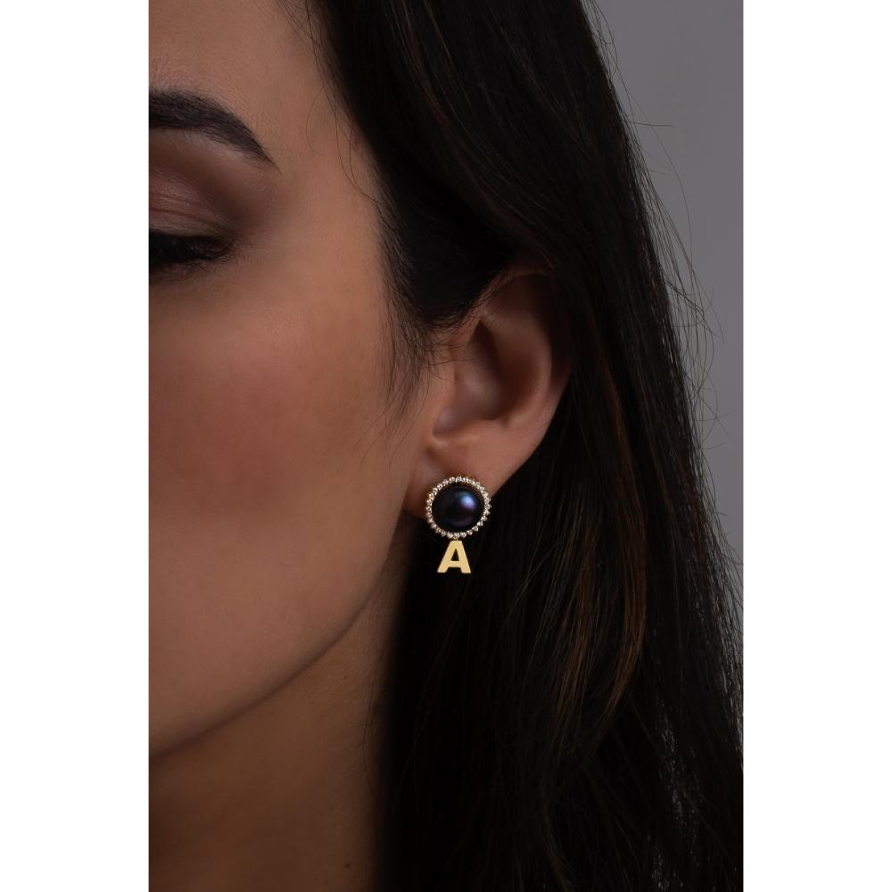 Brinco Pérola Negra com Diamantes Persona...