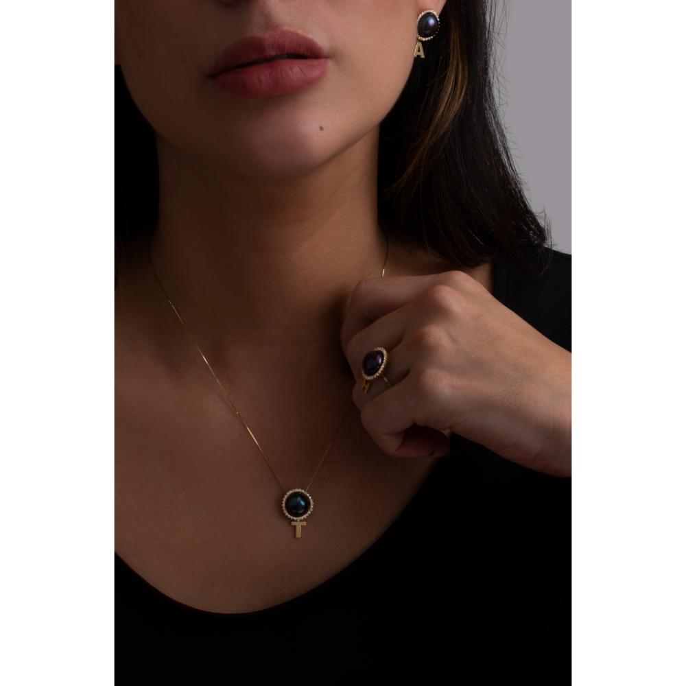 Colar Pérola Negra com Diamantes Personal...